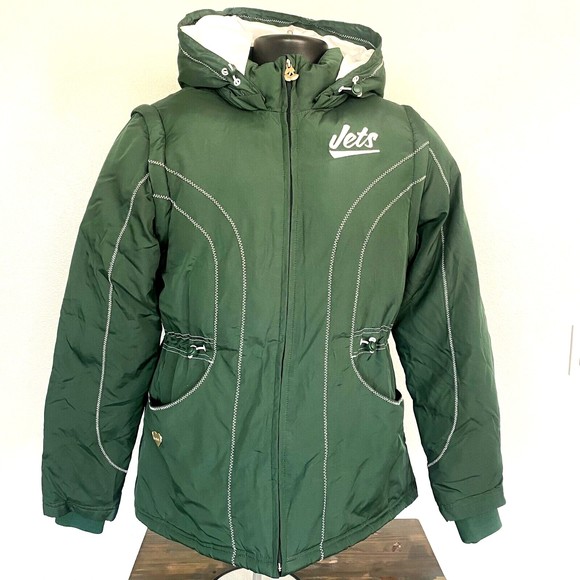 NY JETS Puffer Jacket Green Reebok NFL Football Zip Front Womens Size Medium NEW